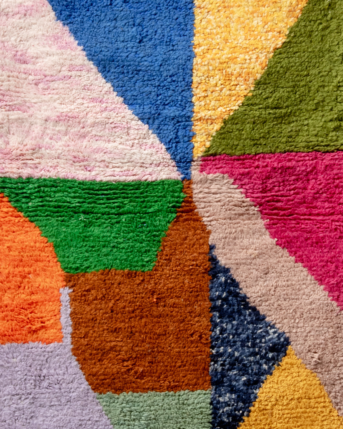 Modern, designer, handcrafted Berber rug from Morocco. Beniourain carpet with beautiful colours and patterns and fluffy wool texture.